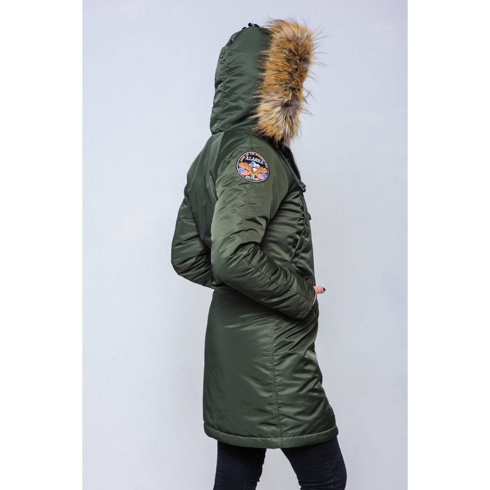 Женская зимняя куртка парка аляска цвета хаки от Olymp, качественная женская зимняя куртка 100% нейлон!