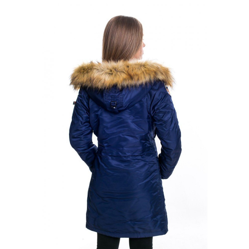Женская зимняя парка аляска синего цвета от Olymp, теплая женская зимняя куртка 100% нейлон!
