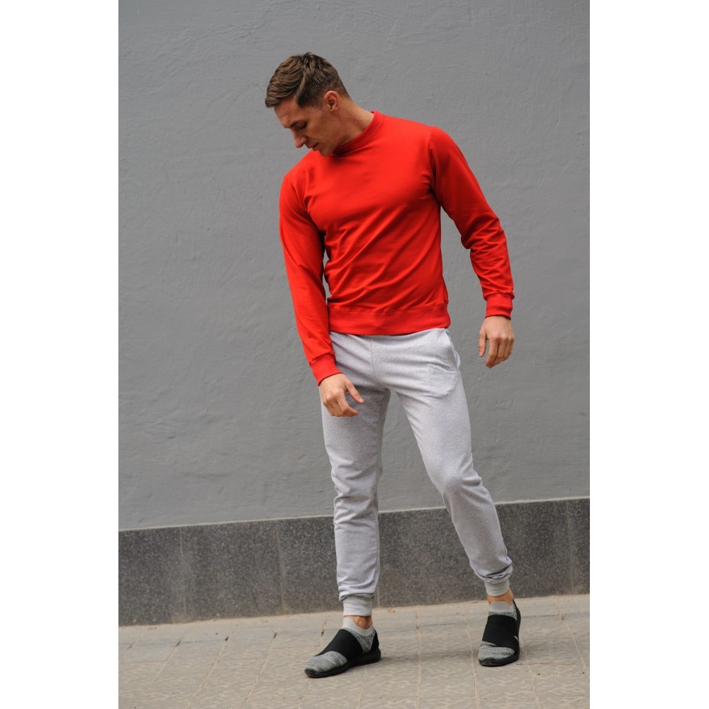 Мужской спортивный костюм - красный свитшот и серые штаны (весна-осень)