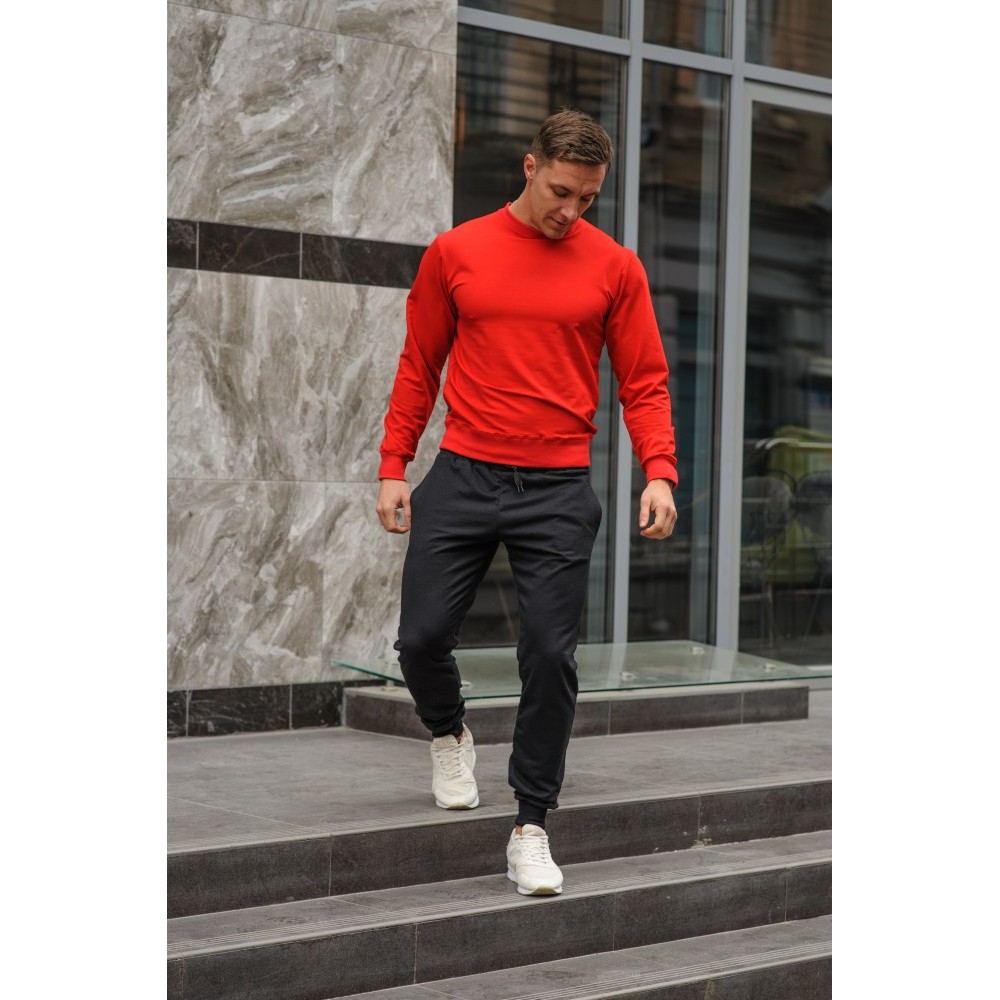 Мужской спортивный костюм - красный свитшот и черные штаны (весна-осень)