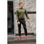 Мужской спортивный костюм Adidas (Адидас), оливковый свитшот (хаки) и черные штаны весна-осень (реплика)