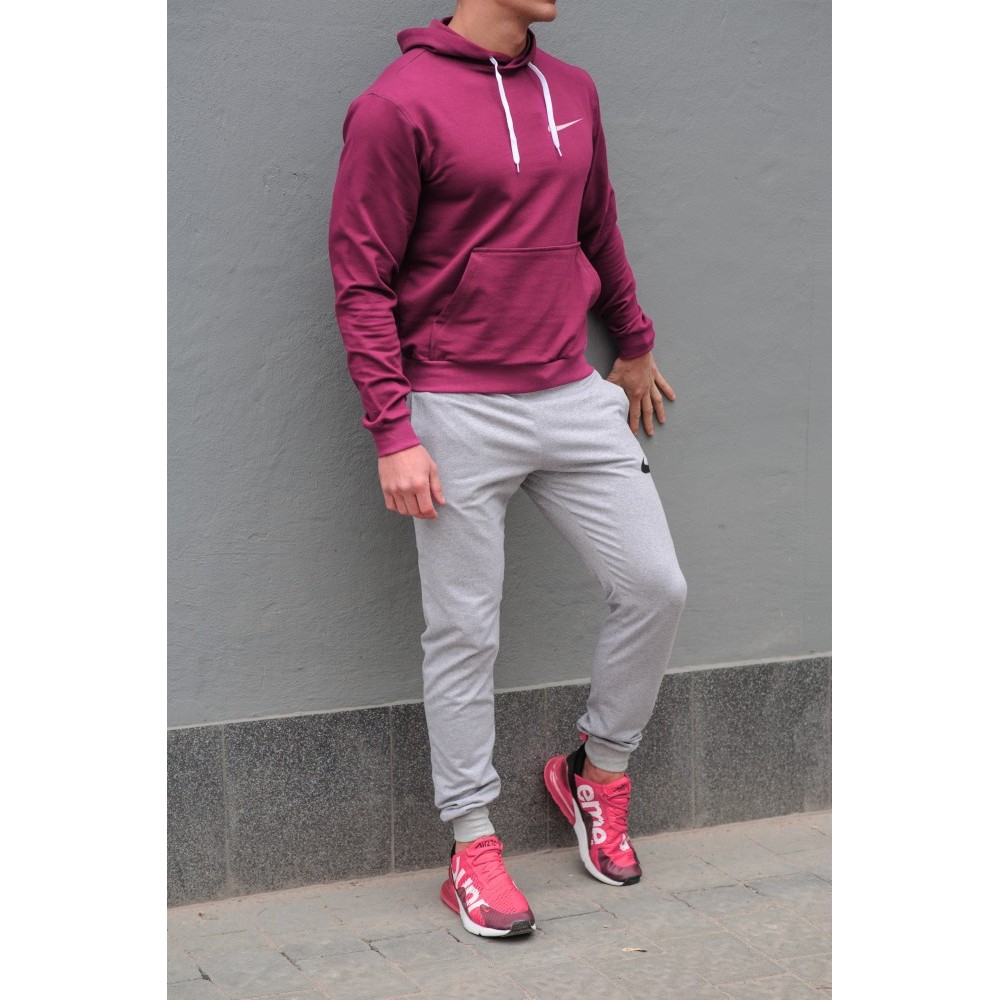Мужской спортивный костюм Nike (Найк), бордовая худи и серые штаны весна-осень (реплика)