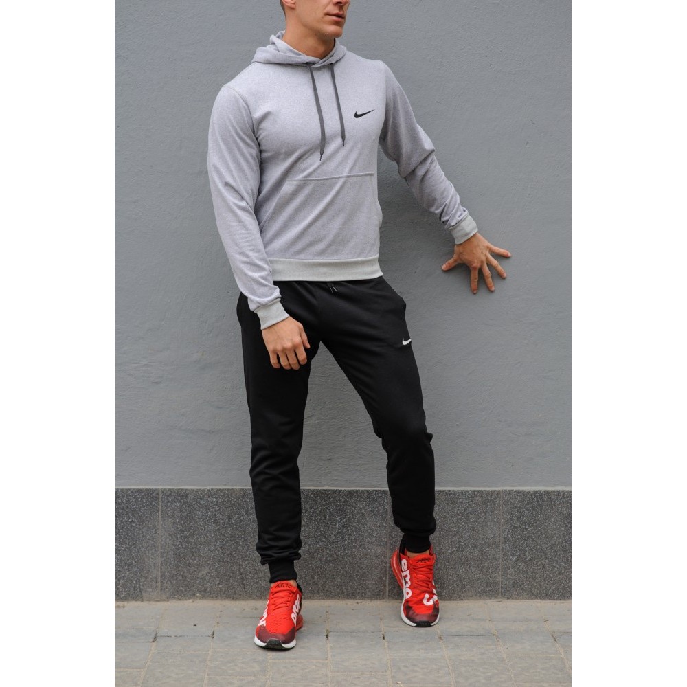 Мужской спортивный костюм Nike (Найк), серая худи и черные штаны весна-осень (реплика)