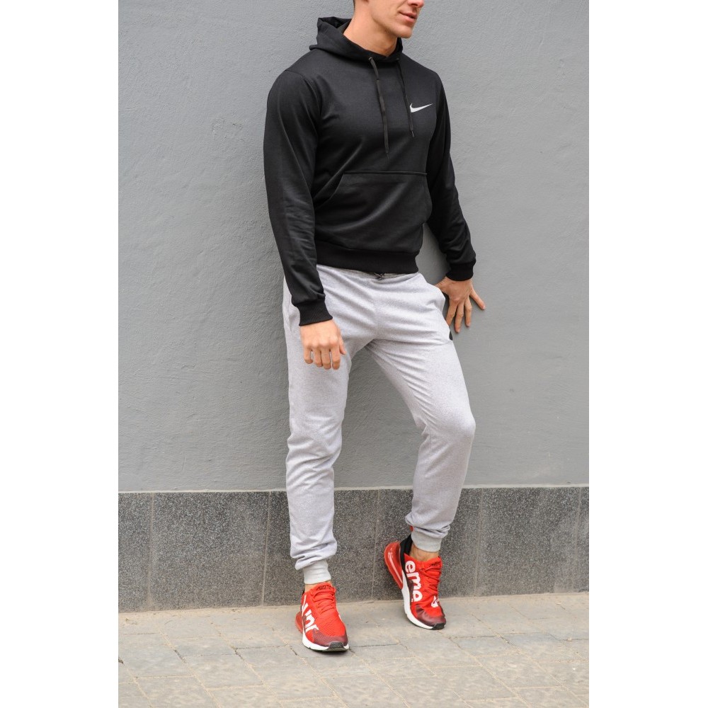 Мужской спортивный костюм Nike (Найк), черная худи и серые штаны весна-осень 