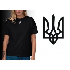 Женская черная футболка с белым Гербом Украины