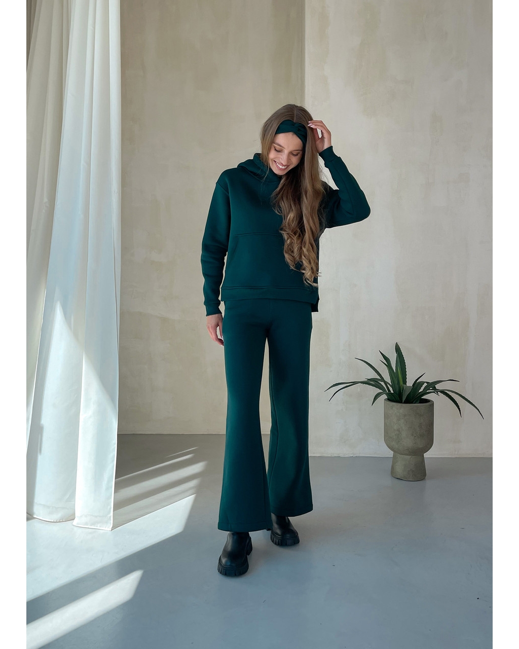 Теплий костюм з широкими штанами та худи зелений Merlini Тулон 100001062