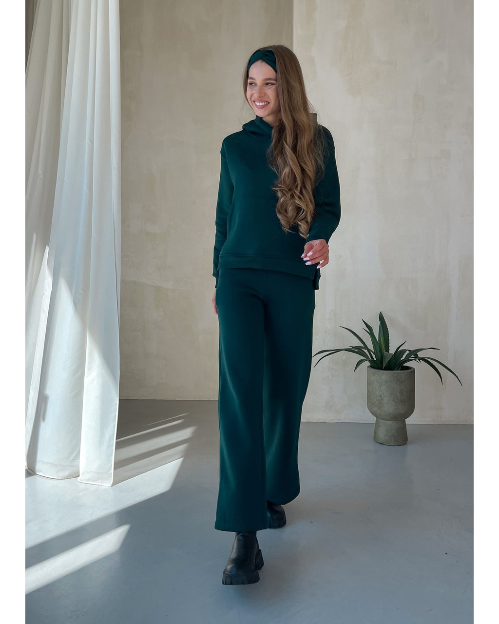 Теплий костюм з широкими штанами та худи зелений Merlini Тулон 100001062