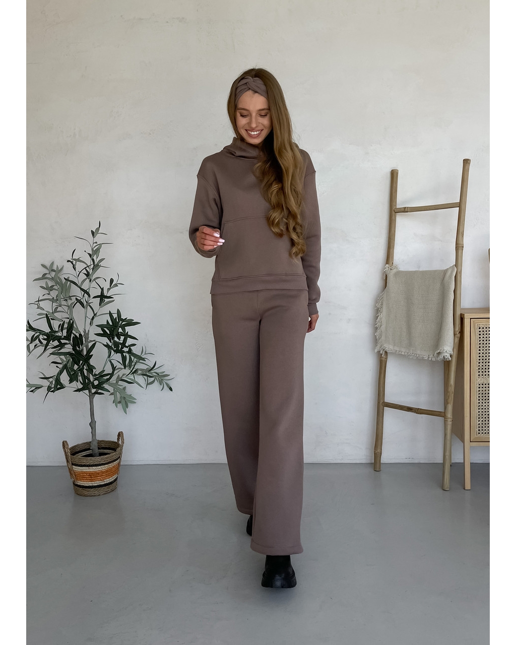 Теплый костюм с широкими штанами и худи бежевый Merlini Тулон 100001064