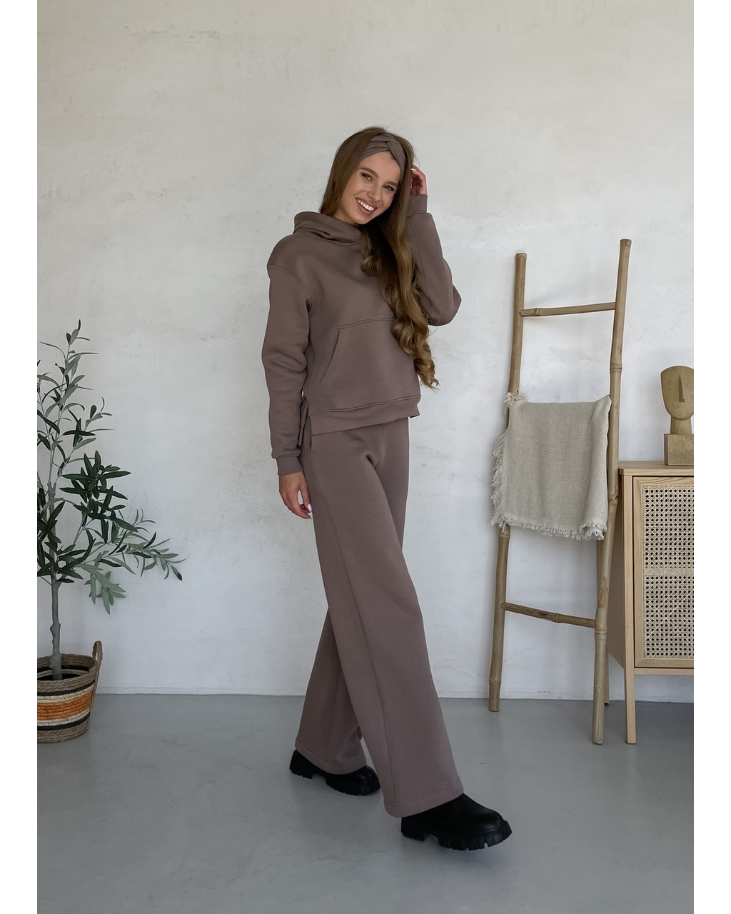 Теплый костюм с широкими штанами и худи бежевый Merlini Тулон 100001064
