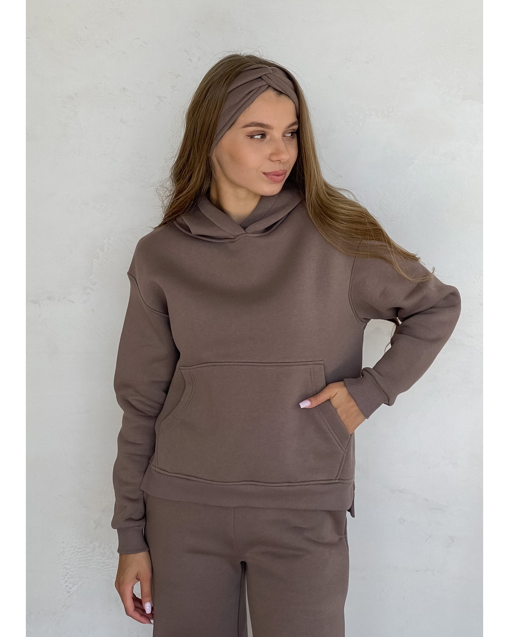 Теплый костюм с широкими штанами и худи бежевый Merlini Тулон 100001064