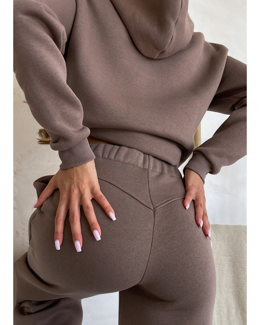 Теплый костюм с широкими штанами и худи бежевый Merlini Тулон 100001064