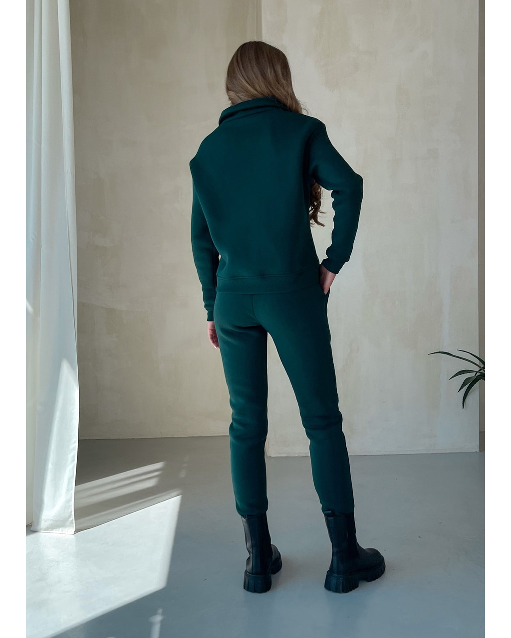 Теплый женский костюм с кофтой на молнии зелёный Merlini Анже 100001082