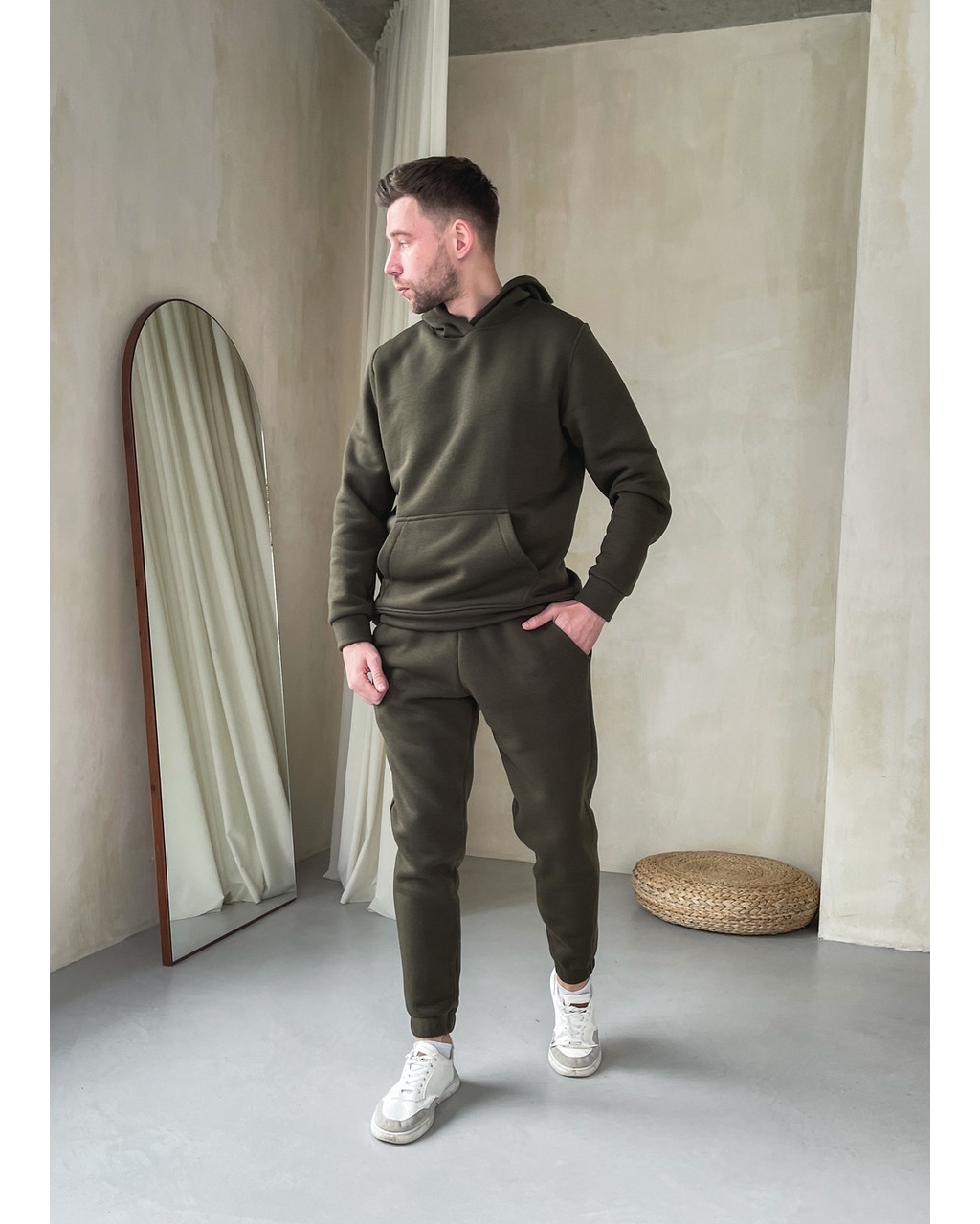 Теплый мужской спортивный костюм на флисе цвета хаки Merlini Виско