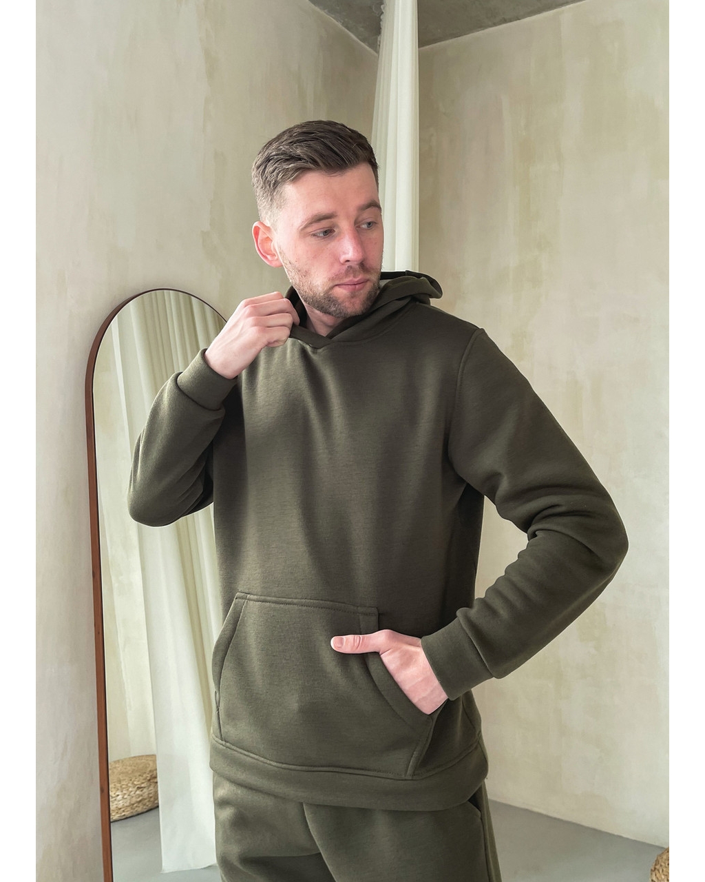 Теплый мужской спортивный костюм на флисе цвета хаки Merlini Виско