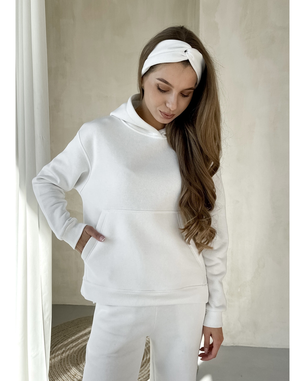 Теплый костюм с широкими штанами и худи белый Merlini Тулон 100001067