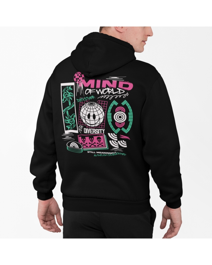 Толстовка тепла чоловіча з принтом Mind of World Mishe 330039 чорна