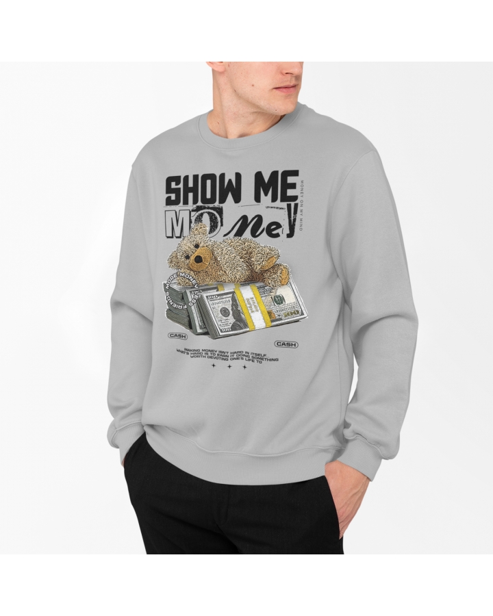Мужской свитшот теплый Show me Money (серый меланж)