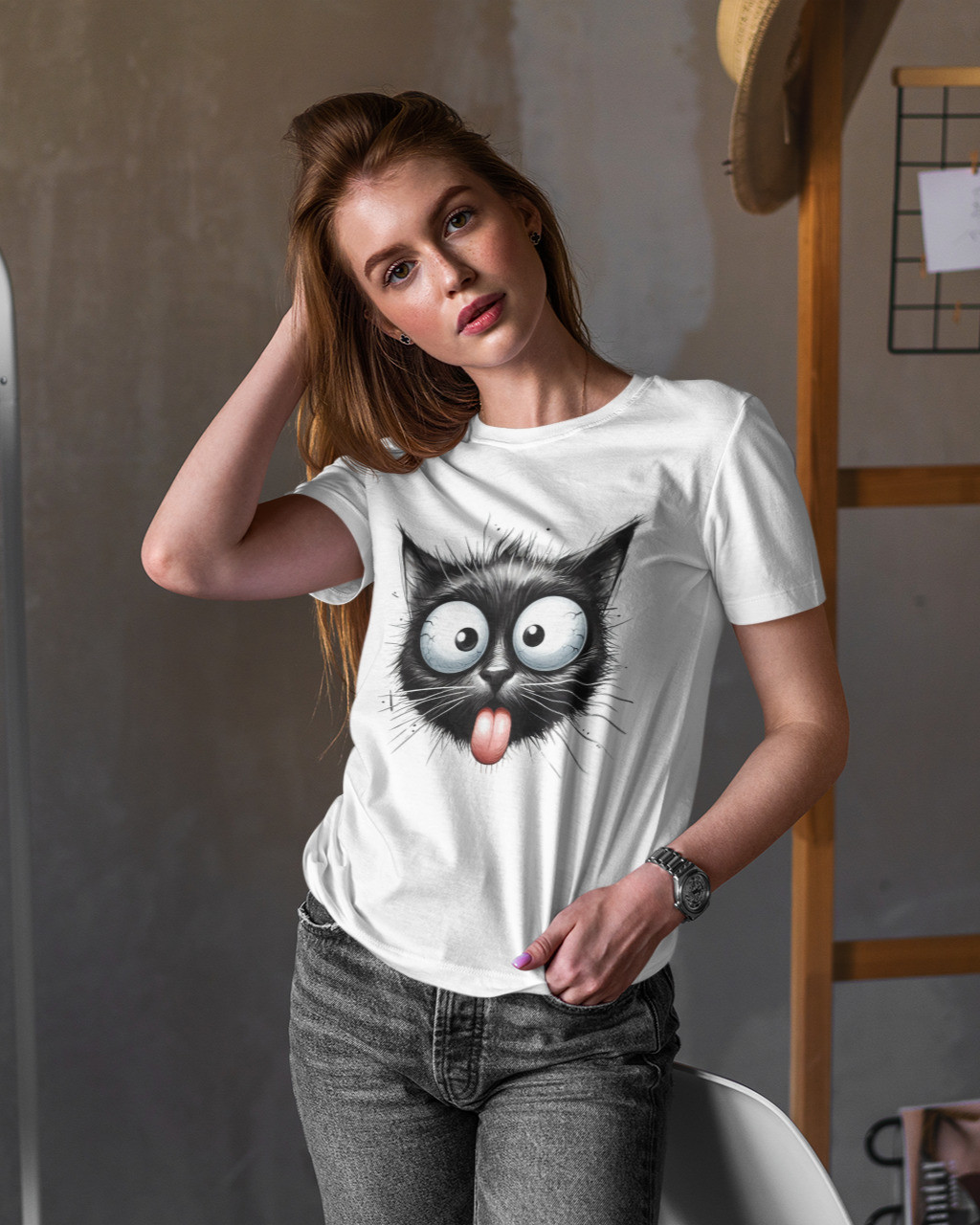 Жіноча футболка з котом mishe 2000403 біла