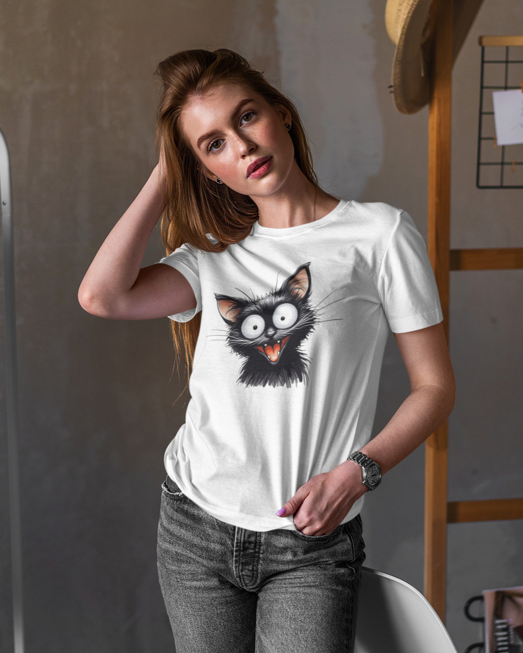 Женская футболка с котом  mishe 2000401 белая