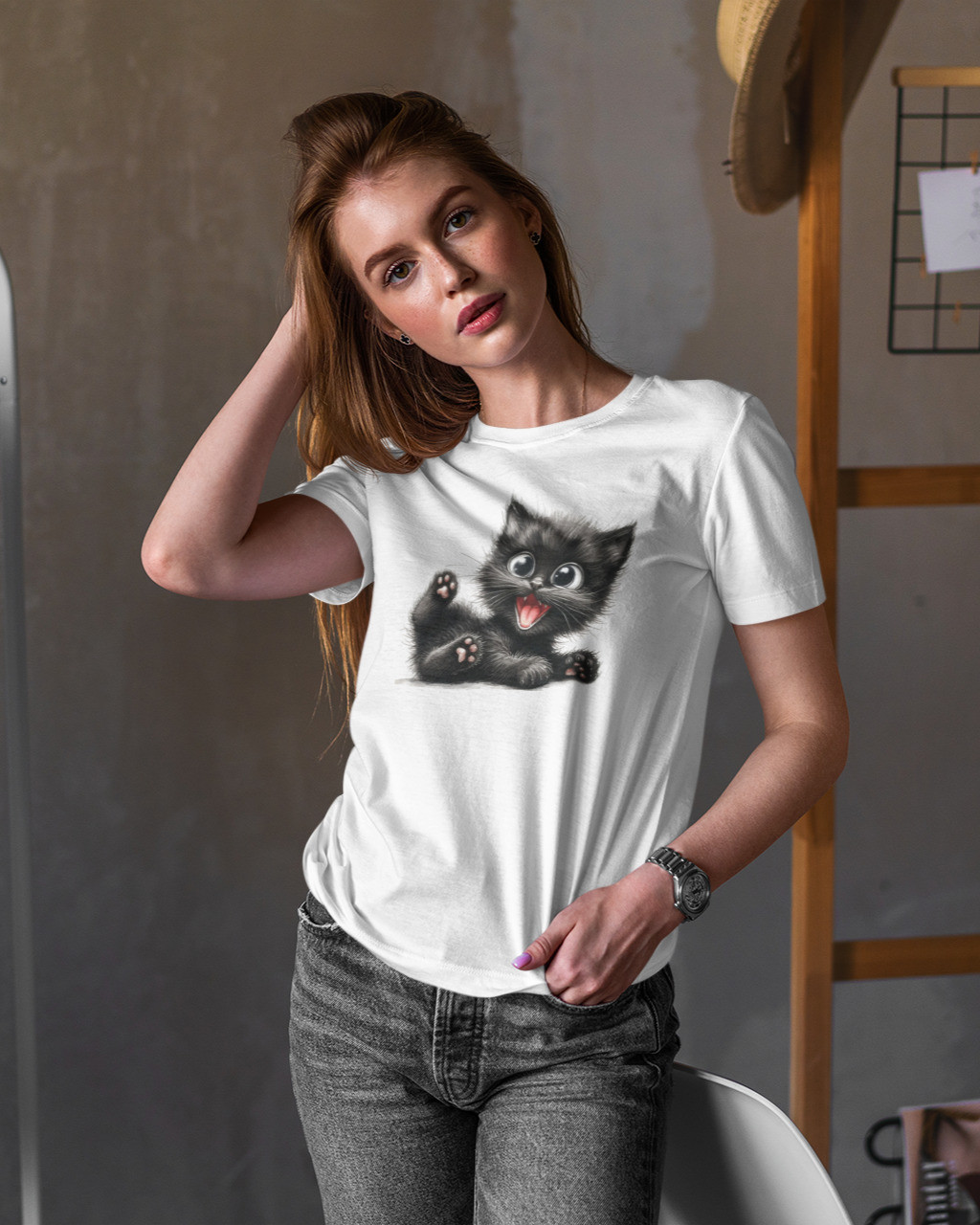 Женская футболка с котом  mishe 2000400 белая