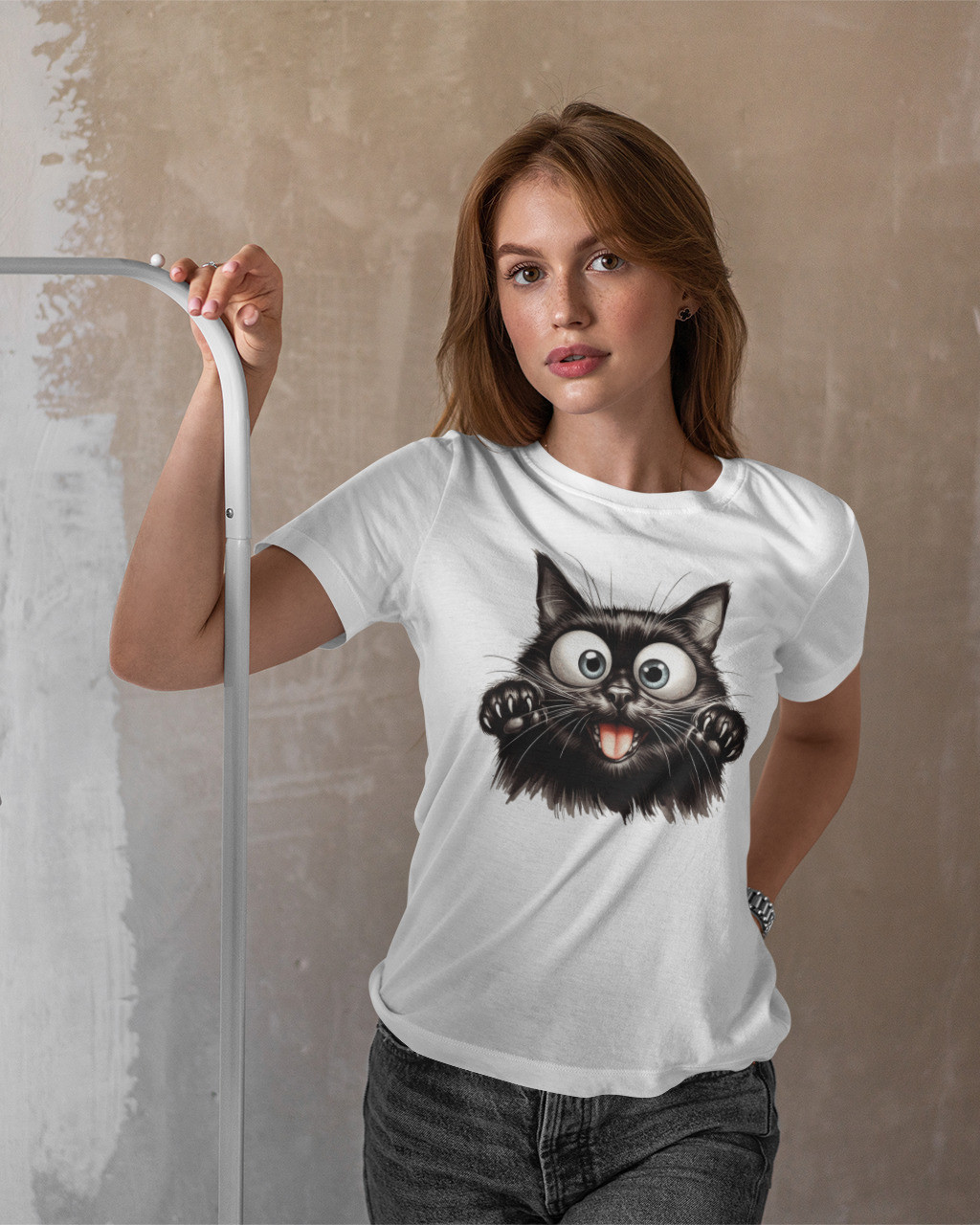 Женская футболка юмористическая с котом mishe 2000406 белая