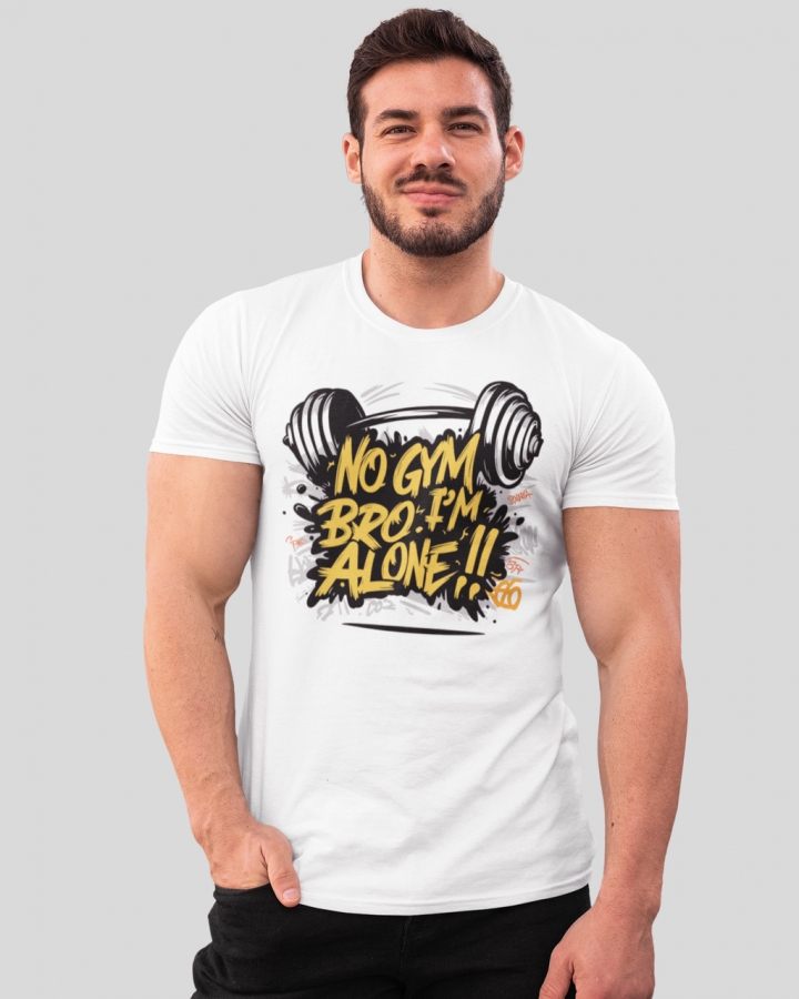 Мужская спортивная футболка "No gym bro. Im alone!! Mishe 11320012 белая