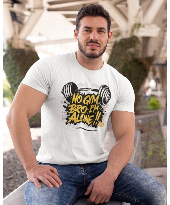 Мужская спортивная футболка "No gym bro. Im alone!! Mishe 11320012 белая