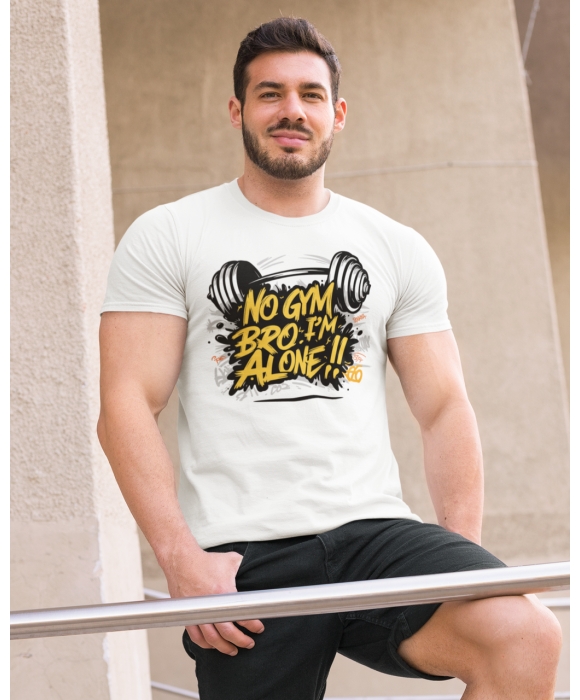 Мужская спортивная футболка "No gym bro. Im alone!! Mishe 11320012 белая