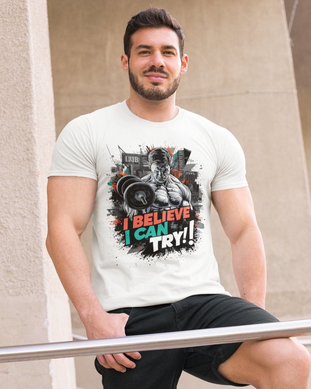 Мужская спортивная футболка "I believe i can try" Mishe 11320019-1 белая
