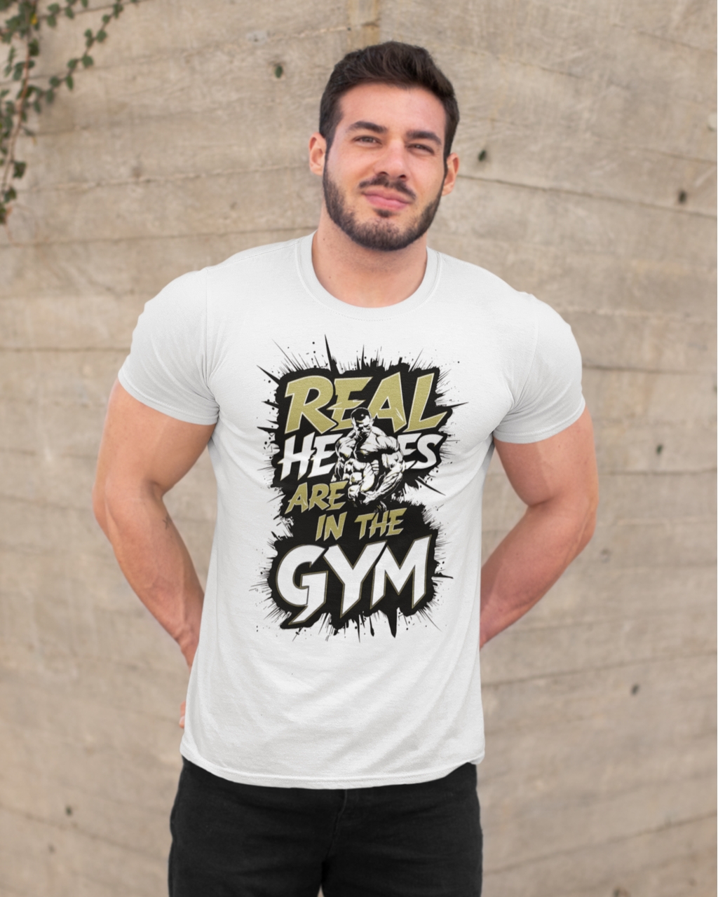 Мужская спортивная футболка "Real heroes are in the GYM" Mishe 11320027-1 белая