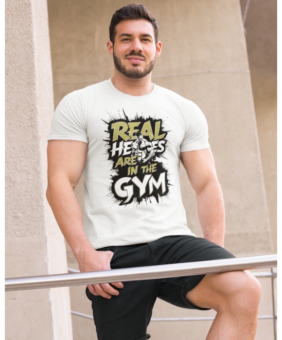 Мужская спортивная футболка "Real heroes are in the GYM" Mishe 11320027-1 белая