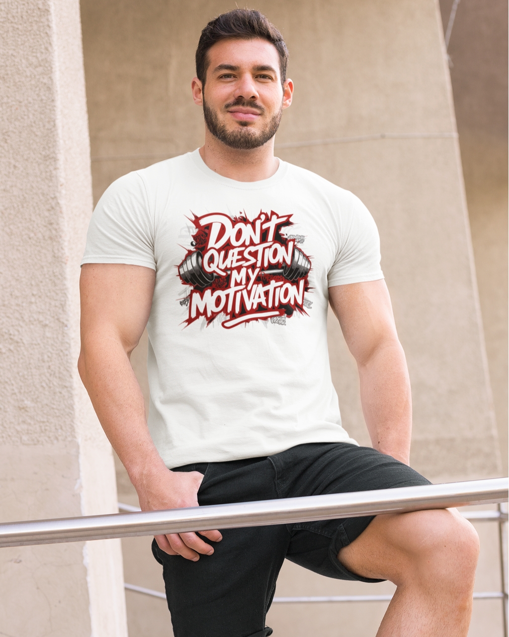Мужская спортивная футболка "Dont question my motivation!" Mishe 11320029-1 белая