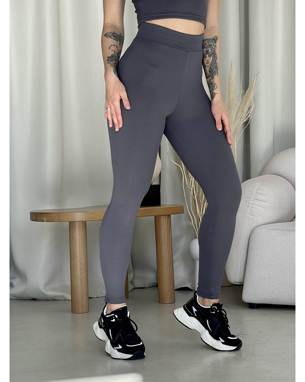 Сірі лосини з високою талією та рубчиковою Ponto 60000282