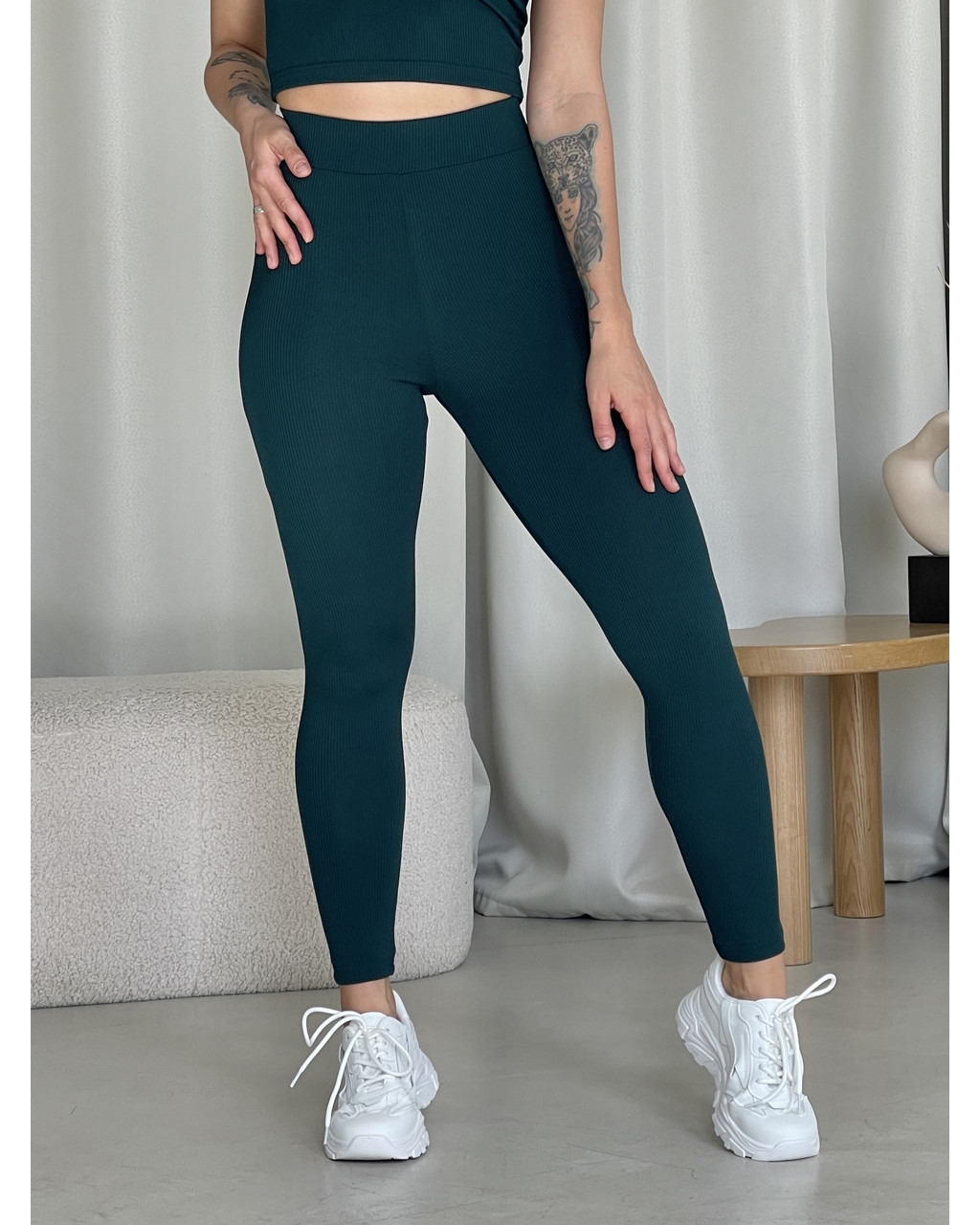 Лосини у смужку з високою талією зеленого кольору Ponto 6000283