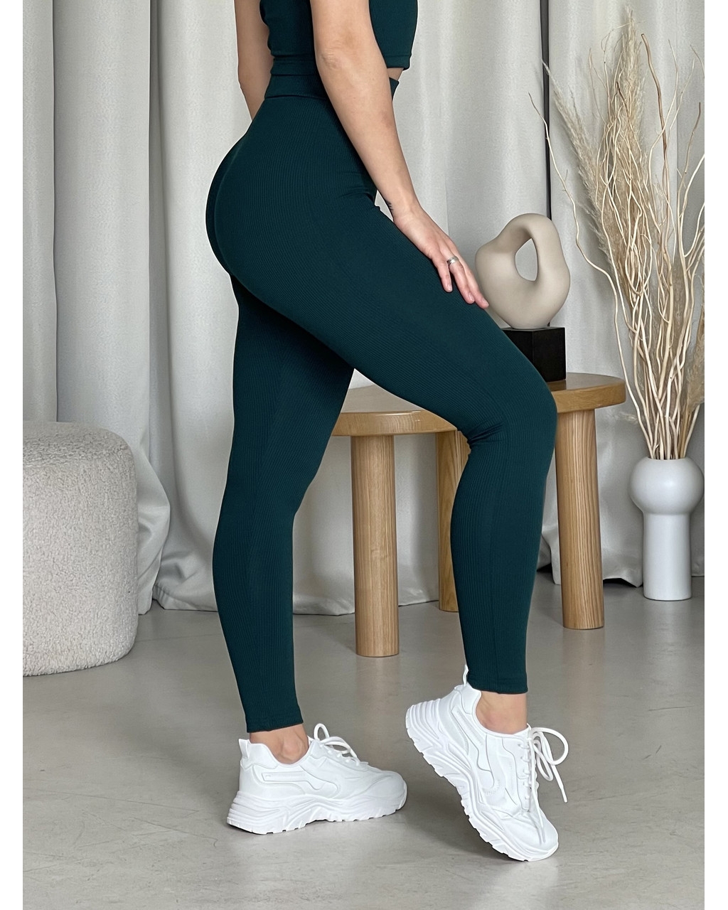 Лосини у смужку з високою талією зеленого кольору Ponto 6000283