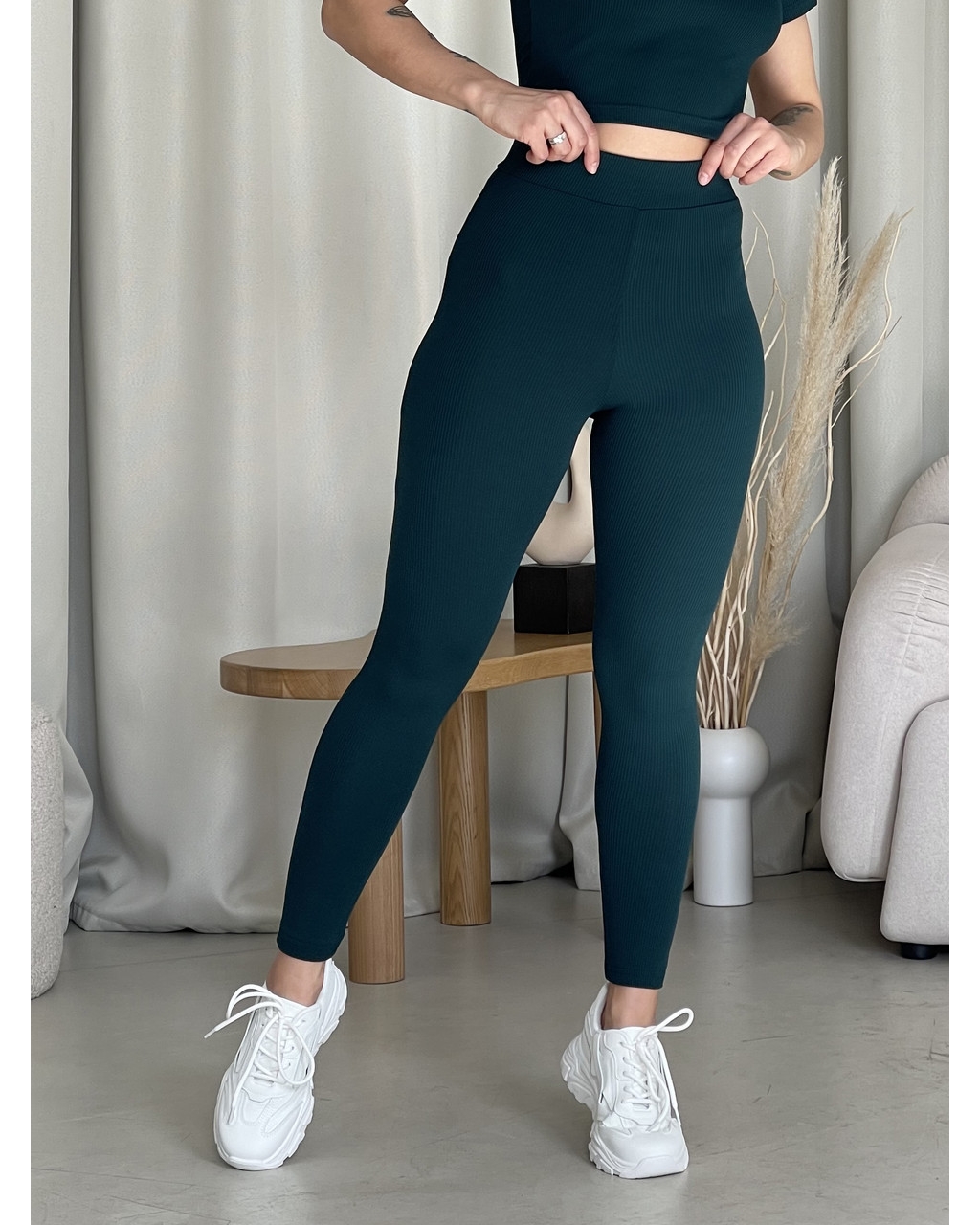 Лосини у смужку з високою талією зеленого кольору Ponto 6000283