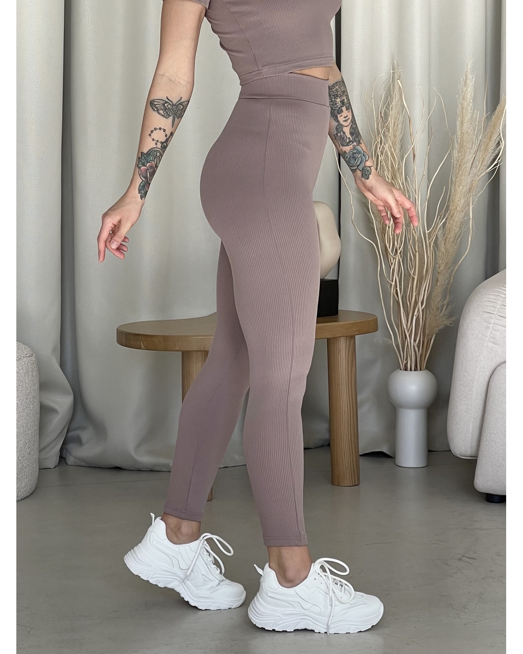 Бежеві лосини у рубчик з високою посадкою Ponto 600000284