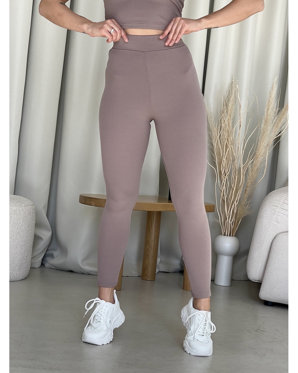 Бежеві лосини у рубчик з високою посадкою Ponto 600000284