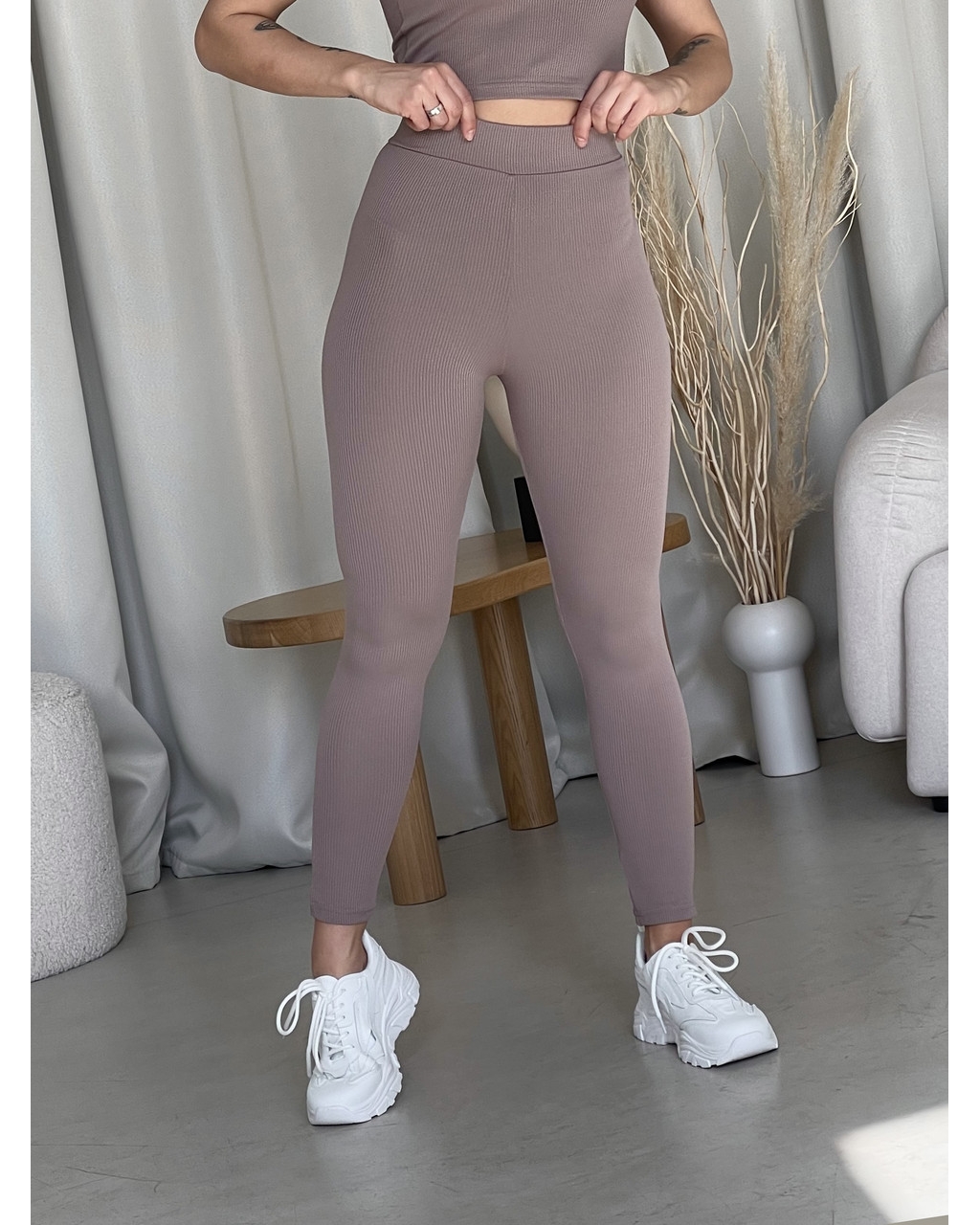 Бежеві лосини у рубчик з високою посадкою Ponto 600000284