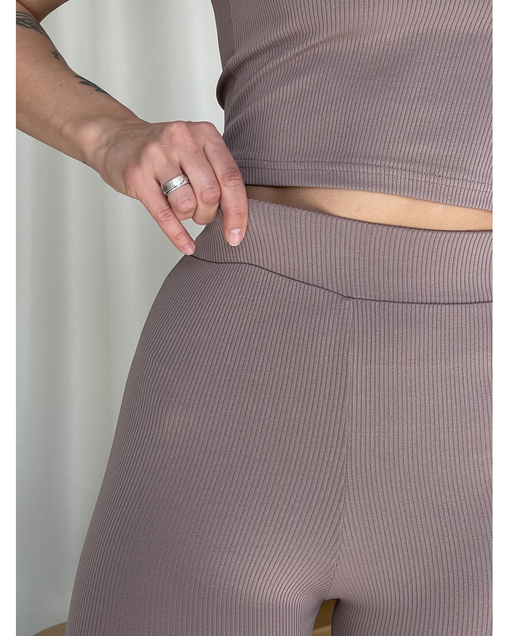 Бежеві лосини у рубчик з високою посадкою Ponto 600000284