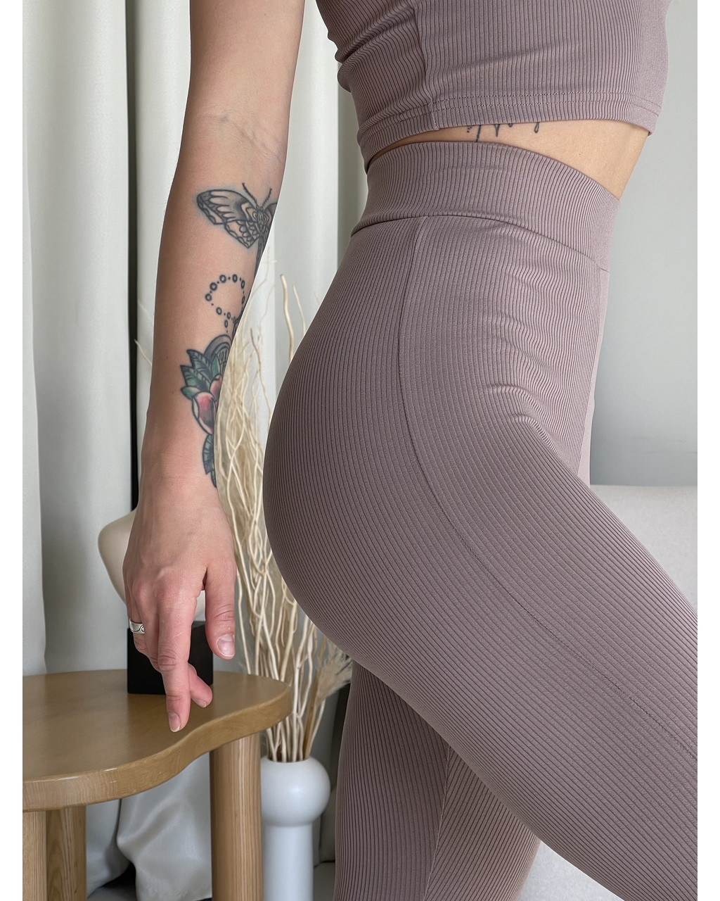 Бежеві лосини у рубчик з високою посадкою Ponto 600000284