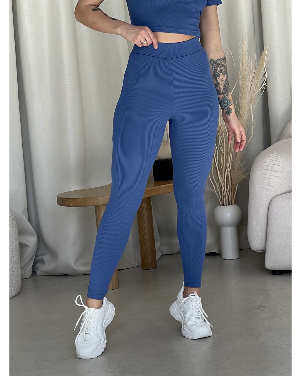 Сині лосини з високою талією та рубчиковою фактурою Ponto 600000285