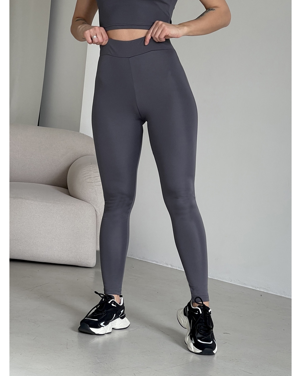 Гладкие лосины с высокой посадкой серые Napoli 600000302