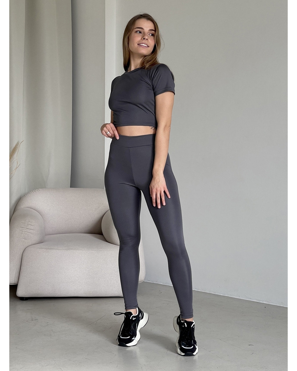 Гладкие лосины с высокой посадкой серые Napoli 600000302