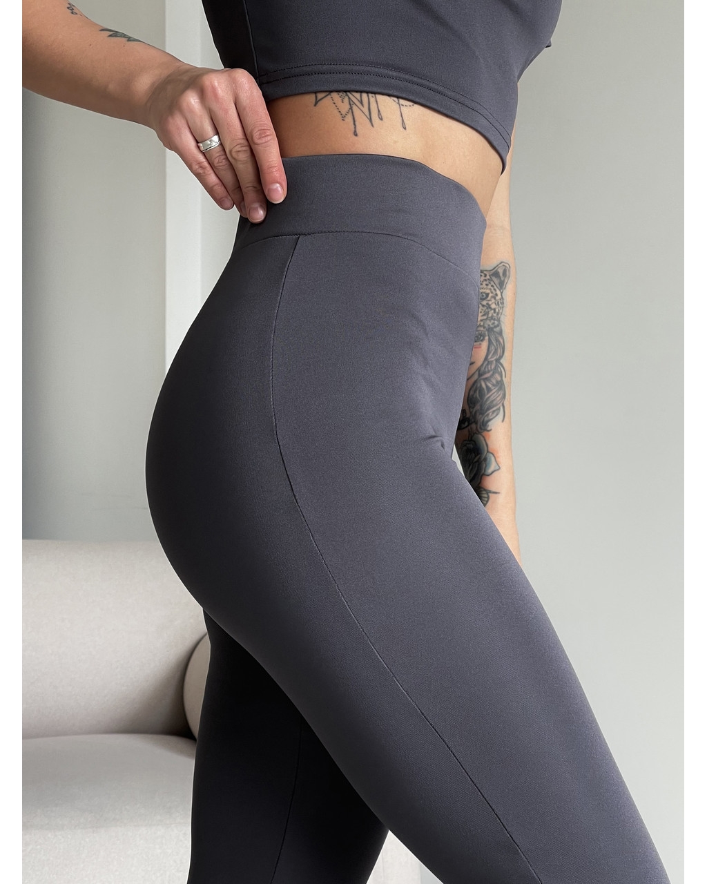 Гладкие лосины с высокой посадкой серые Napoli 600000302