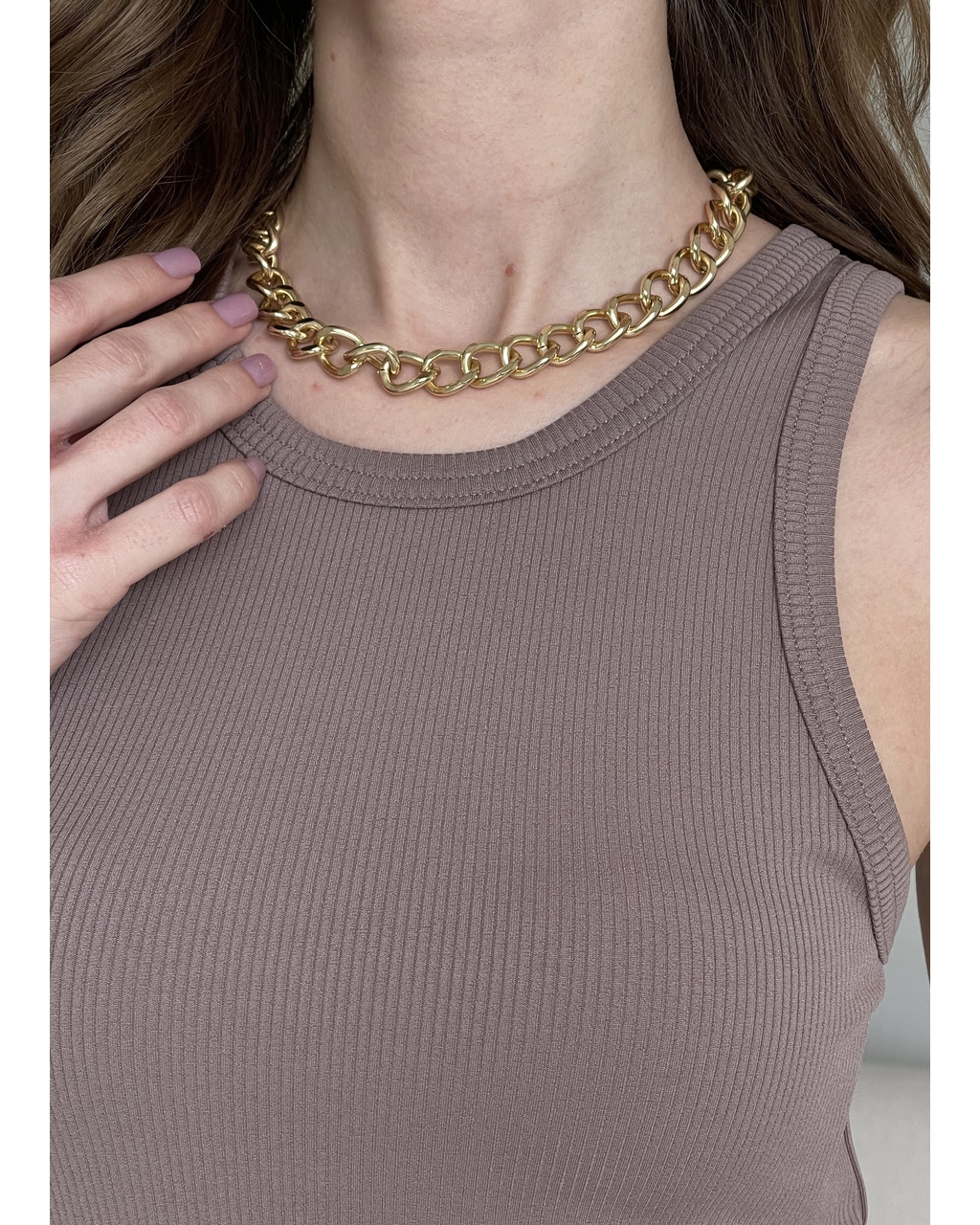 Длинное платье-майка в рубчик цвета мокко Merlini Лонга 700000104