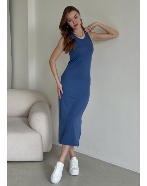 Довга сукня-майка в рубчик синя Longa 700000111