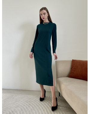 Довга сукня зелена в рубчик з довгим рукавом Merlini Кондо 700001163