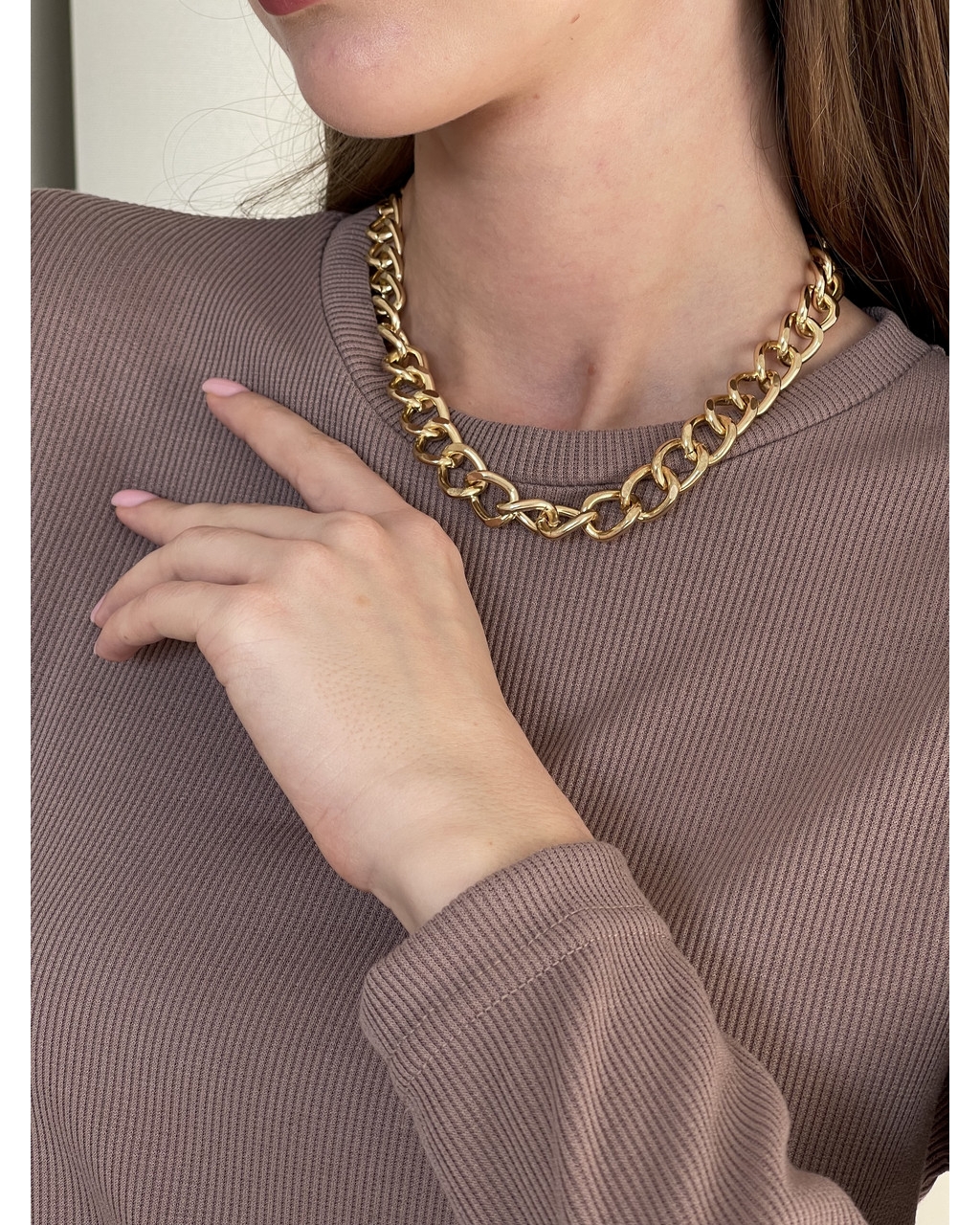 Длинное платье бежевое в рубчик с длинным рукавом Kondo 700001164