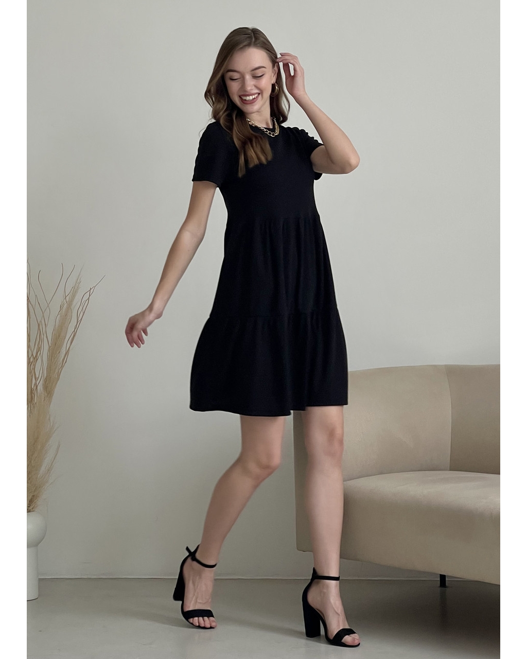 Вільна сукня трапеція міді чорна Makroni 700001221